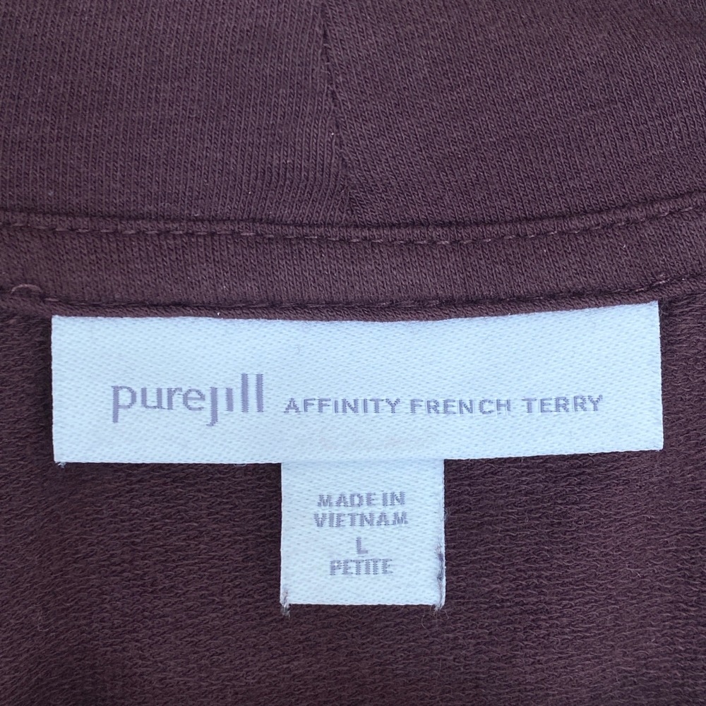 Pure Jill‎ Affinity French Terry V Neck 3/4 Sleeve Top Petite L Burgundy - Picture 3 of 8